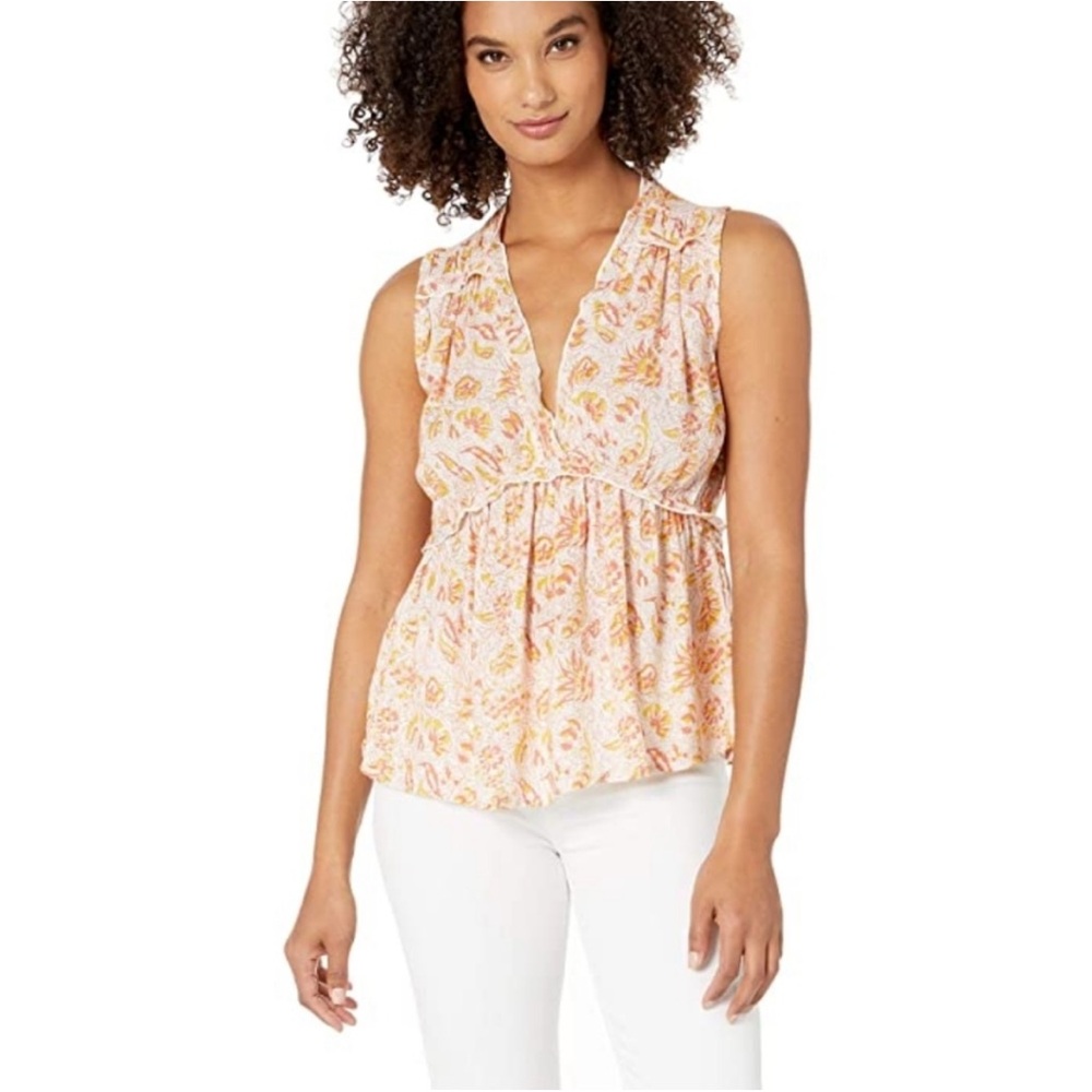 LUCKY BRAND Sleeveless Ruffle Floral Romantic Sleeveless Peplum Top XS | EUC